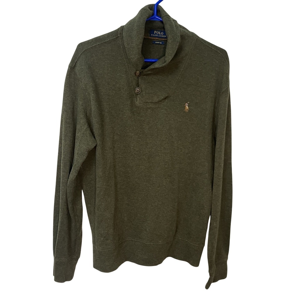 Polo Ralph Lauren Mens Estate Rib Shawl Collar Pullover Sweater Green Size M